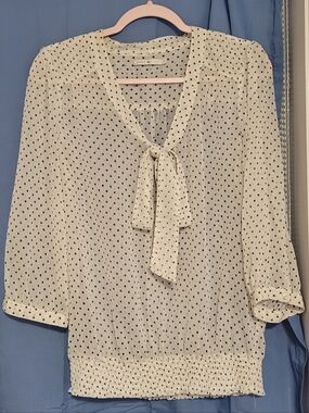Only Cream Polka Dot Tie-Neck Blouse with Black Dots